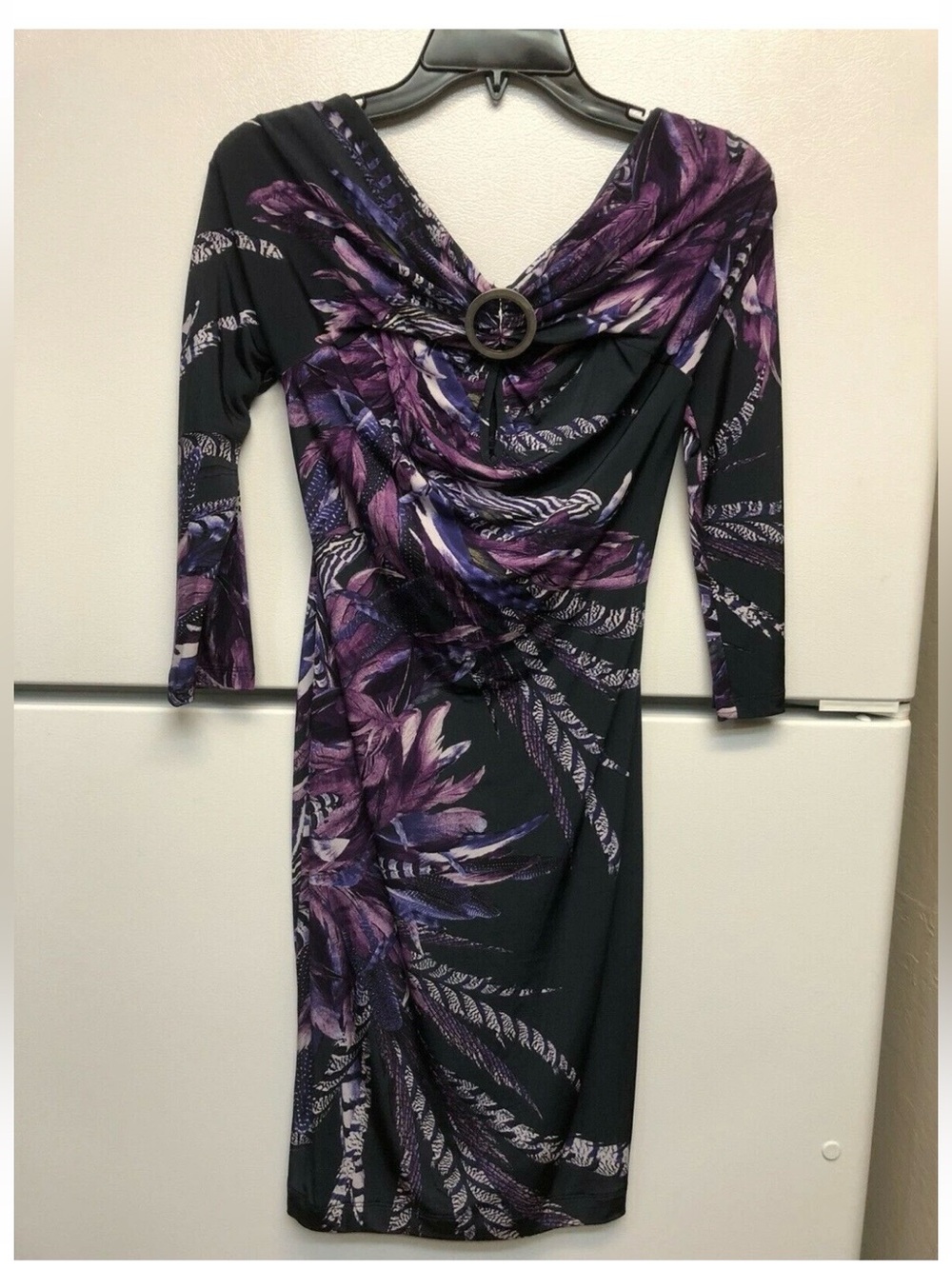 Just Cavalli Women Purple Floral Draped Long-Sleeve Sheath Dress size 42